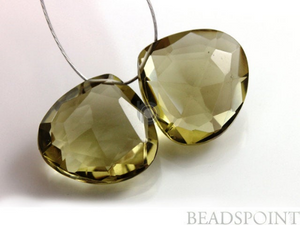 Olive Topaz Micro Faceted Heart Drops, 1 Pair, (OTZ15x15PR) - Beadspoint