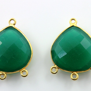 Green Onyx Bezel Heart Shape Component w/ 3 Rings, (BZC9012) - Beadspoint