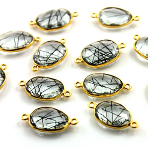 Black Rutile Faceted Oval Connector, (BZC/6069/CNT) - Beadspoint