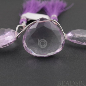 Pink Amethyst Extra Large Faceted Heart Drops, 3 Pieces (PAMXLHrt) - Beadspoint