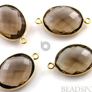 Smoky Topaz Oval bezel connector, (BZC7497) - Beadspoint