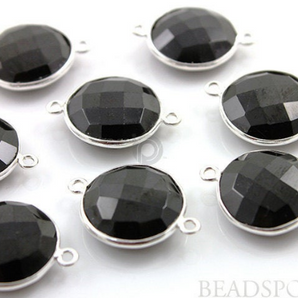 Black Onyx Faceted Coin Connector,(SSBZC7253) - Beadspoint