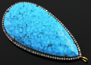 Turquoise with White Sapphire Pendant, 20x50 mm,(A-201) - Beadspoint