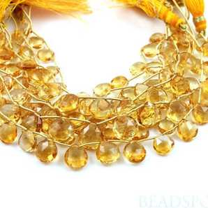 Warm Honey Yellow Citrine Faceted Flat Heart Briolettes, (CIT10HRT ) - Beadspoint