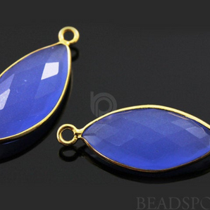 Dark Blue Chalcedony Faceted Marquise Connector, (BZC3010) - Beadspoint