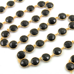 Black Onyx Faceted Coin Chain, (GMC/BZ/BNX) - Beadspoint