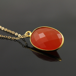 Carnelian Faceted Bezel Pendant, Gold Vermeil, 11x18 mm (CPNDT065-A) - Beadspoint