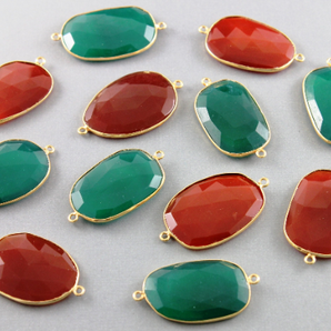 Green Onyx & Carnelian Faceted Bezel Connector, (BZC9035/GNX-CAR) - Beadspoint