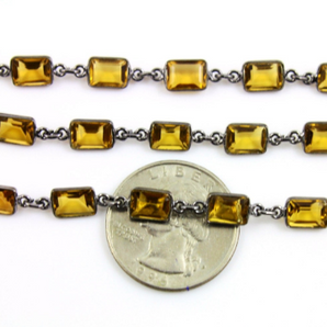 Whiskey Topaz Faceted Rectangle Bezel Chain, (BC-WTZ-100) - Beadspoint