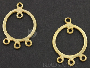 Gold Vermeil  Brushed Round Earrings Component,1 Pair, (VM/6628/25) - Beadspoint