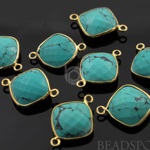 Green Turquoise Faceted Cushion Connector, (BZC7511) - Beadspoint