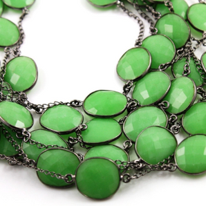 Chrysoprase Faceted Oval Bezel Chain, (BC-CHR-115) - Beadspoint