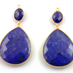 Genuine Lapis Faceted Earrings Bezel, (EARR/LAP/01) - Beadspoint