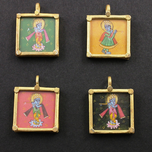 Hand Painted Gold Vermeil  Krishna Pendant,  (VMTPCH001-A) - Beadspoint