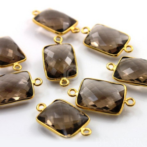 Smokey Topaz Faceted Rectangle Connector, (BZC7454) - Beadspoint