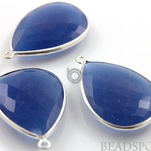 Blue Sapphire Chalcedony Faceted Pear Bezel, (SSBZ7315) - Beadspoint