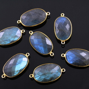 Natural Labradorite Faceted Bezel Connector, (LABZC1032) - Beadspoint