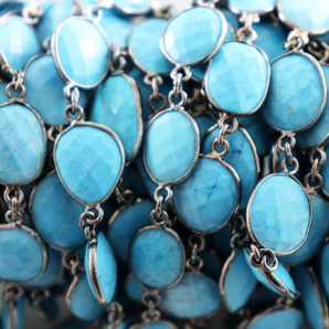 Turquoise Faceted Oval link Bezel Chain, (BC-TUR-83) - Beadspoint