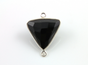 Black Onyx Bezel Triangle Connector, Sterling Silver, 18mm (SSBZC7575/B) - Beadspoint