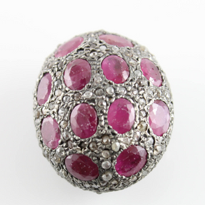 Pave Diamond and Ruby Bead, (DF/BD216/RB) - Beadspoint