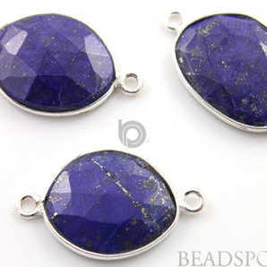 Lapis Lazuli Faceted Oval Connector, (SSLAP001-B) - Beadspoint