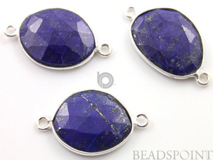 Lapis Lazuli Faceted Oval Connector, (SSLAP001-B) - Beadspoint