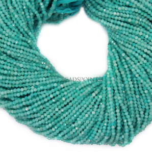 Amazonite Micro Faceted Rondelle Beads, (AMAZONITE-2RNDL) - Beadspoint