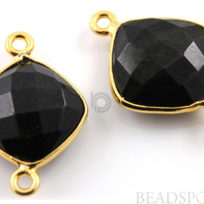 Black Onyx Faceted Cushion Connector, (BZC3028) - Beadspoint