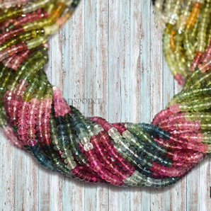 Multi Tourmaline Faceted Roundel Beads, (TMLN4RNDL-2) - Beadspoint