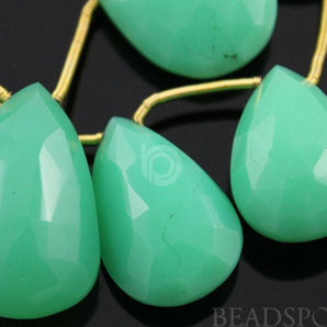 Seafoam Green Chrysophase Faceted Flat Pear Drops,2 Pieces, (2CHRY9x13PEAR) - Beadspoint