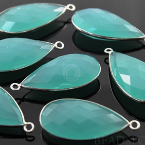 Aqua Blue Chalcedony Faceted Pear Bezel, (SSBZC7051) - Beadspoint