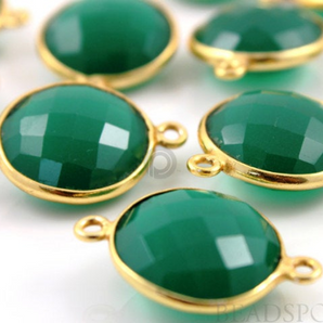 Green Onyx Faceted Coin Connector, (BZC7227) - Beadspoint