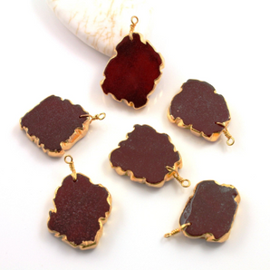 Garnet Freeform Slab Pendant w/ Gold Electroplated Edge, (BZC9035/GAR) - Beadspoint