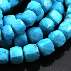 Turquoise Medium Faceted Cubes,  (TRQ6Cube) - Beadspoint