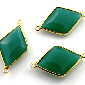 Green Onyx Faceted Diamond Connector, (BZC8045) - Beadspoint