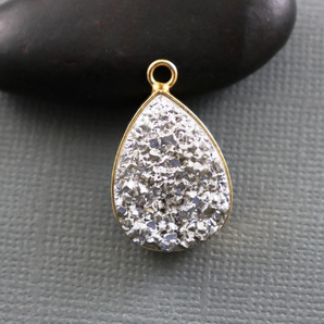 Silverish Shiny Druzy Pear Pendant ,(DZY-9000) - Beadspoint