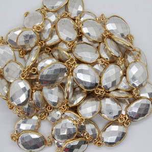 Gold plated Silver Pyrite Faceted Oval Chain, (BC-SPY-274) - Beadspoint