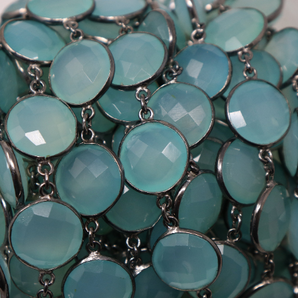 Aqua Chalcedony Faceted Bezel Coin Chain, (BC-ACH-02) - Beadspoint