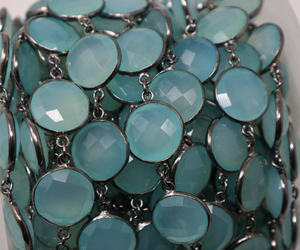 Aqua Chalcedony Faceted Bezel Coin Chain, (BC-ACH-02) - Beadspoint
