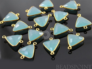 Aqua Chalcedony Faceted Triangle Bezel Connector, (BZC7587) - Beadspoint