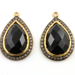 Black Onyx Pave Set in White Topaz Pendent, (BNX/WTZ/24x18) - Beadspoint