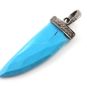 Pave Diamond Turquoise Shark Tooth Pendant (TURQ/DIA/101) - Beadspoint