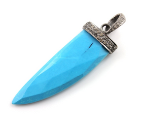 Pave Diamond Turquoise Shark Tooth Pendant (TURQ/DIA/101) - Beadspoint