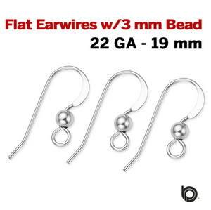Sterling Silver Flat Earwires With 3 mm Bead, (SS/703) - Beadspoint