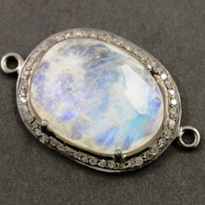 Rainbow Moonstone w/ Diamonds Oval Connector,(RNB/WTZ/1001) - Beadspoint