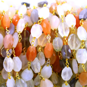 Moonstone -Peach,Grey,Rainbow Wire Wrapped Rosary,(RS-MNSX-153) - Beadspoint