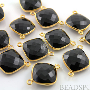 Black Onyx Faceted Cushion Connector, (BZC7507) - Beadspoint