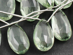 Green Amethyst Large Long Faceted Pear Drops, (GAMxlpear) - Beadspoint