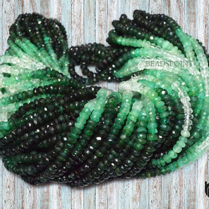 Emerald Shaded Faceted Rondelles Beads, (EMRLD2535RNDL) - Beadspoint