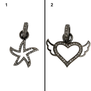 Pave Diamond Angel Wing Heart Charm, (DCH-93) - Beadspoint